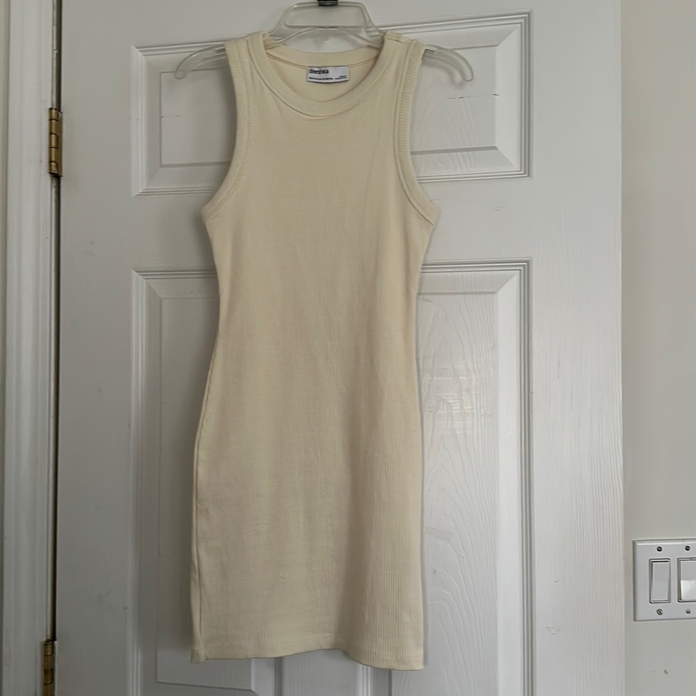 BERSHKA CREAM MINI BODYCON DRESS